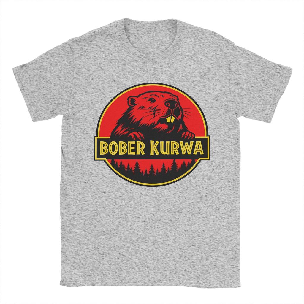 Men's Synthwave Polish Beaver Meme Bobr Bober Kurwa T Shirt  Pure Cotton Clothing Vintage Short Sleeve Tees Gift Idea T-Shirts