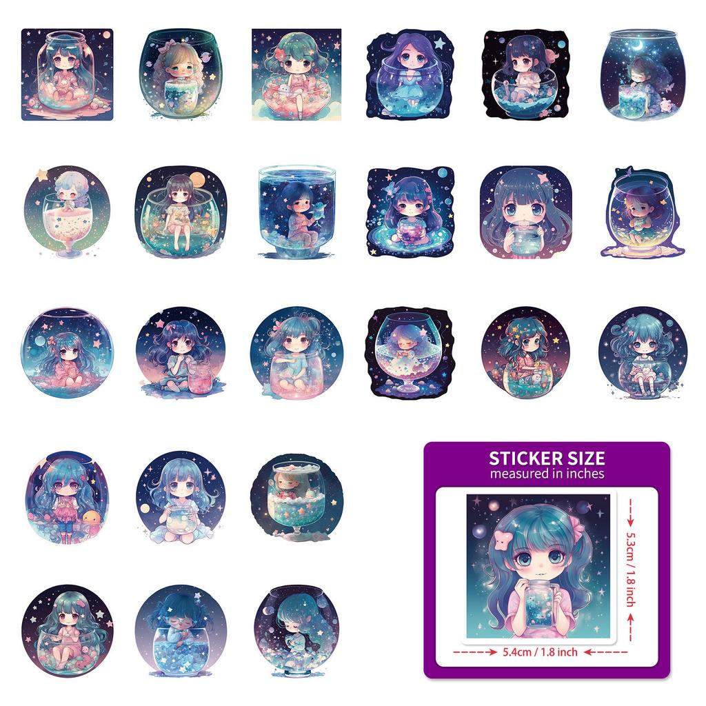 50 Starry Sky Girl Graffiti Stickers New Product Starry Sky Moonlight Moonlight Water Cup Mobile Girl DIY