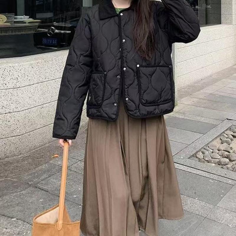 

Хлопковое пальто Женское Новое Зимнее Контрастного цвета Короткое пальто Лацкан Пальто-булочка Белый Черный Спандекс XL чёрный