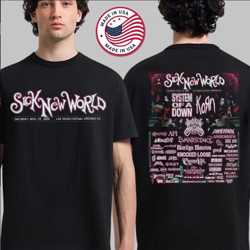

Sick New World 2026 TShirt System Of A Down Korn Las Vegas Festival Two Sided Unisex T-Shirt M