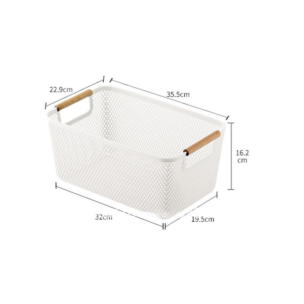 Wood Handle Sundry Storage Basket Rectangle Woven Mesh Basket Household Organizer