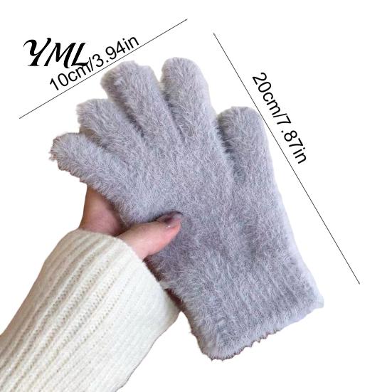 Warm Gift for Her in Winter Faux Mink Five Finger Gloves Women, Soft Plush Lined Gloves, Thermal Insulation Riding Handwear Mittens Cold Weather,