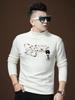 Men's Fleece-Lined Half-Turtleneck Gold-Printed Long-Sleeve T-Shirt