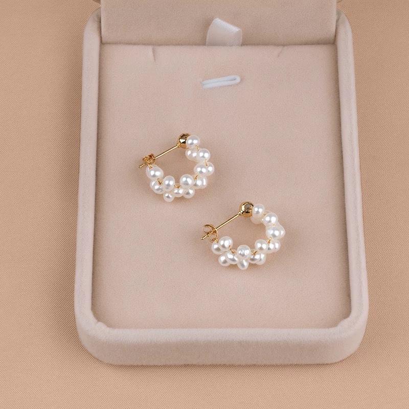 Lanyun Jewelry 925 Silver Needle Earrings Natural Pearl Earrings Handmade Bead Earrings ins Style Silver Needle Versatile