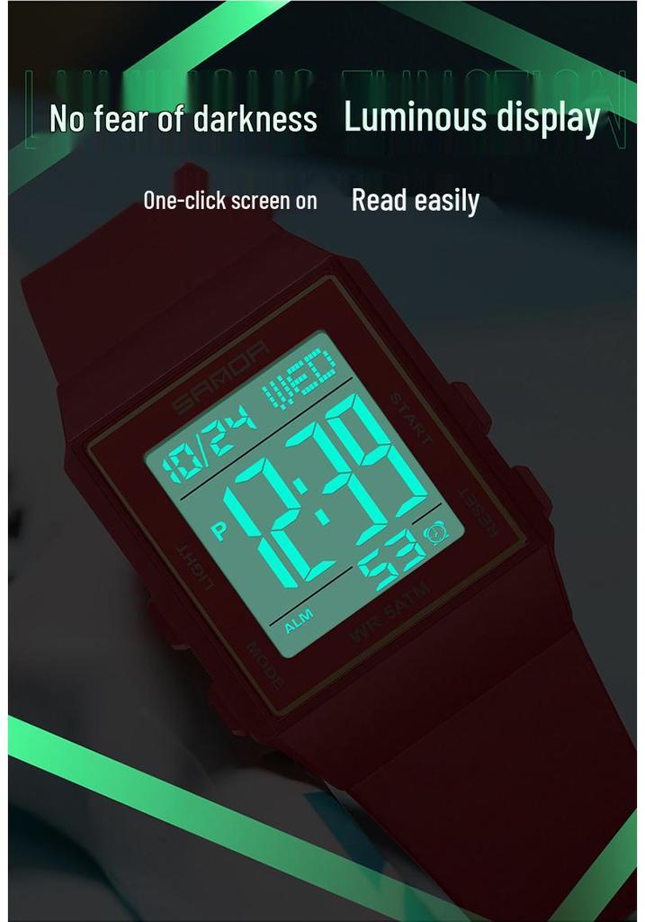 Sanda Lightweight Minimalist Sports Watch: Multi-functional Square Electronic Wristwatch for Men and Women