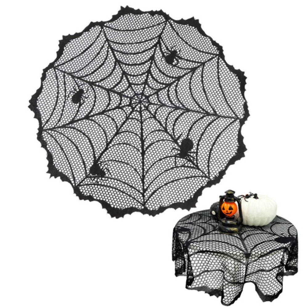 Round Spider Web Tablecloth Black Spiderweb Lace Tablecloth Table Runner   Halloween Decoration