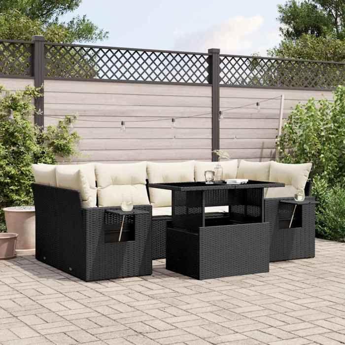 VidaXL Salon de jardin 7 pcs avec coussins noir résine tressée 3267756