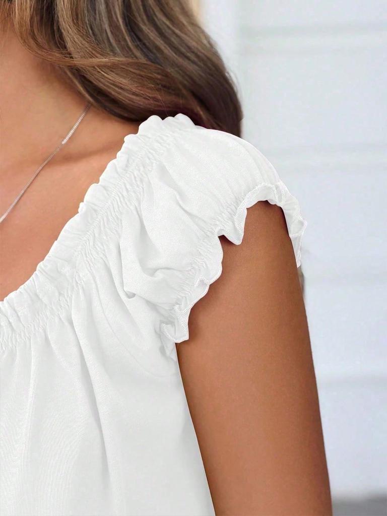 Womens Summer Tie Front Babydoll Top Cap Sleeve Pleated Flowy Blouse