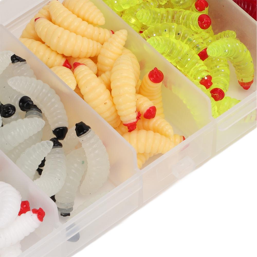 125PCS 2.4cm Bass Fishing Worm PVC Bread Worm Fishing Lure Durable Maggot Baits  Freshwater Fishing