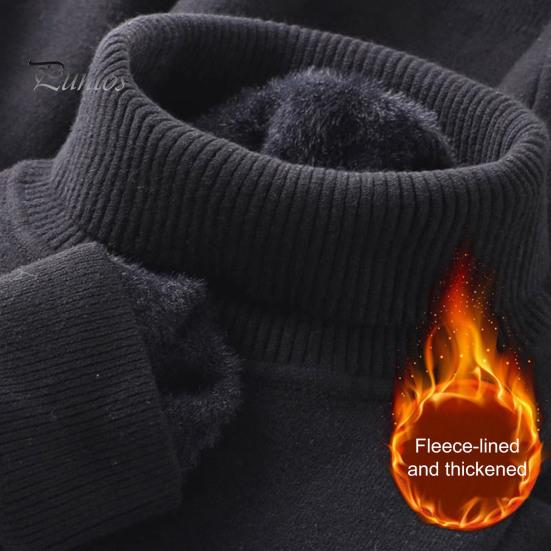 Men Winter Pullover Thickened Turtleneck Sweater Fleece Lined Warm Knitted Long Sleeve Top Casual Loose Fit for Home Office Street Wear Solid Color