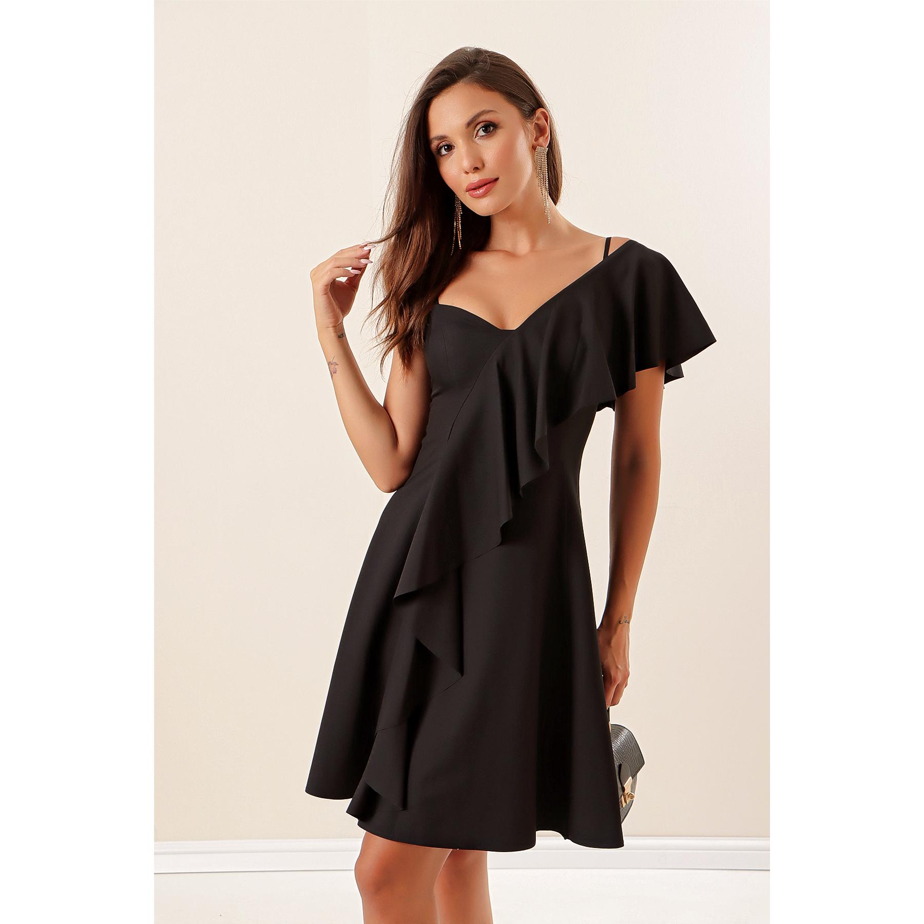 

Платье из крепа с расклешенной подкладкой на одно плечо до края XL чёрный