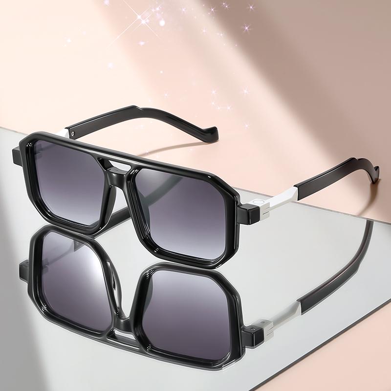 New large-framed double-beam sunglasses with a high-end touch and metal links, versatile and simple sunglasses