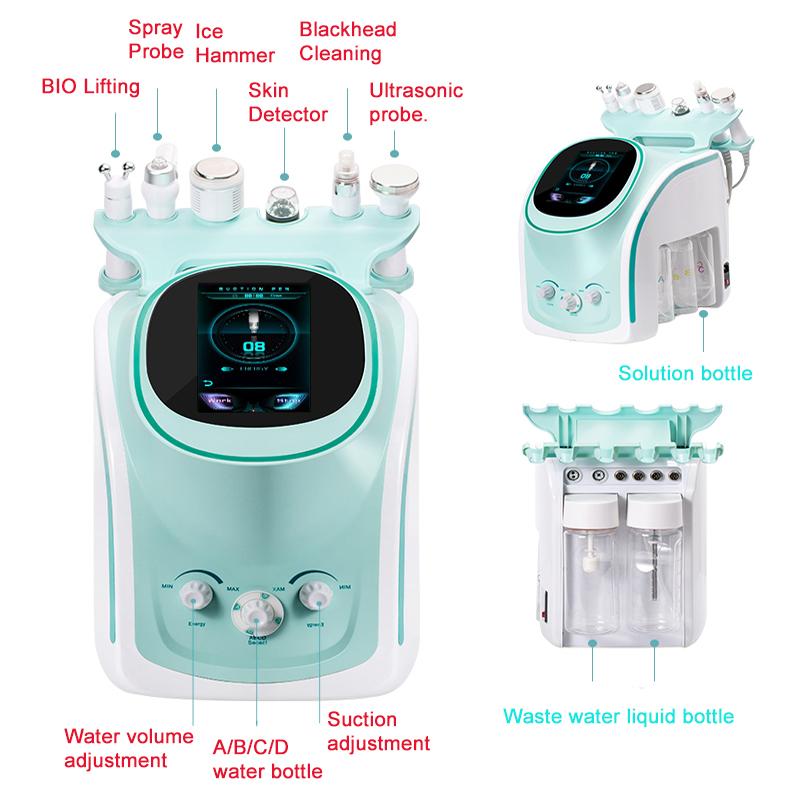 6 In 1 Water Hydrating Hydrogen Oxygen Injector Beauty Equipment Face Skin Rejuvenation Lifting Cleaning Blackhead Removal Skin Detector Machine