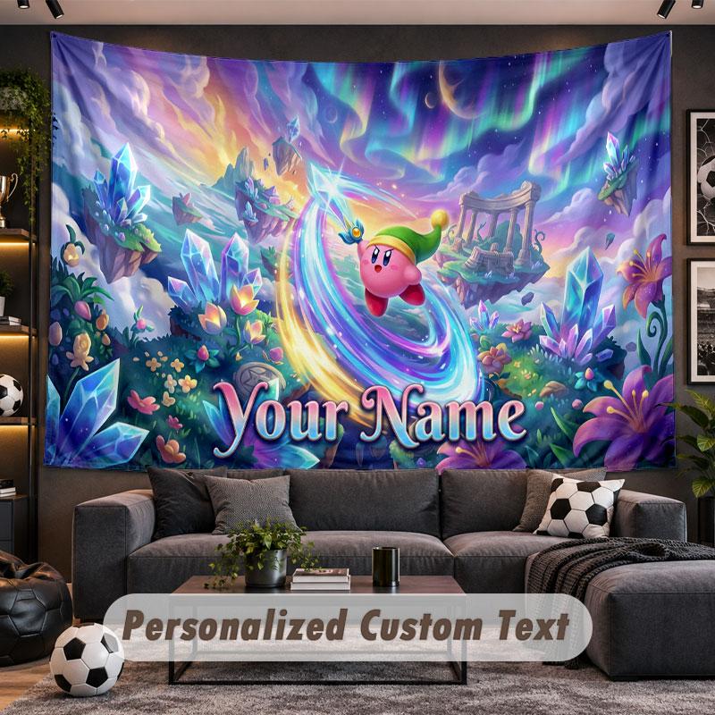 Wall Hanging Tapestry Custom NameKirby Pattern Personalized Printed Fabric Wall Decor