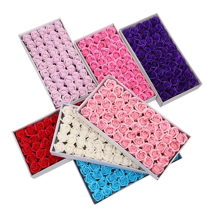 50pcs Three Layer Soap Flower Head Simulation Flower Head DIY with Base Soap Flower Head Gift Box Bouquet Home Decor Gift
