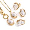 Jieding Stainless Steel Pearl Necklace & Pendant with Titanium Steel Ring and Stud Earrings Jewelry Set