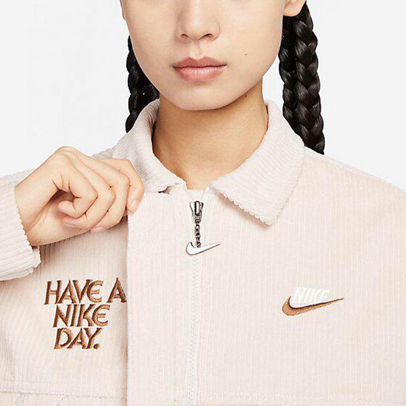 New Nike Women's Smiley Corduroy Collared Sport Jacket Pink HF0355-104