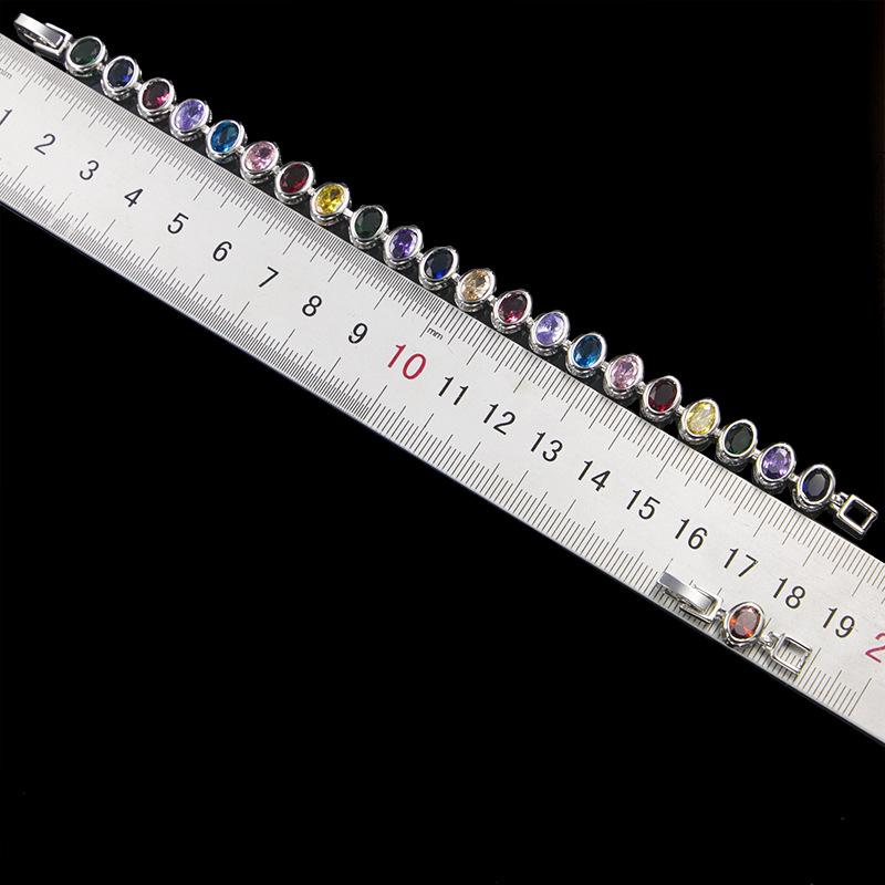 Zircon Copper Gold Plated Bracelet Set with Diamonds Colorful Exaggerated Fashion Oval Necklace Set