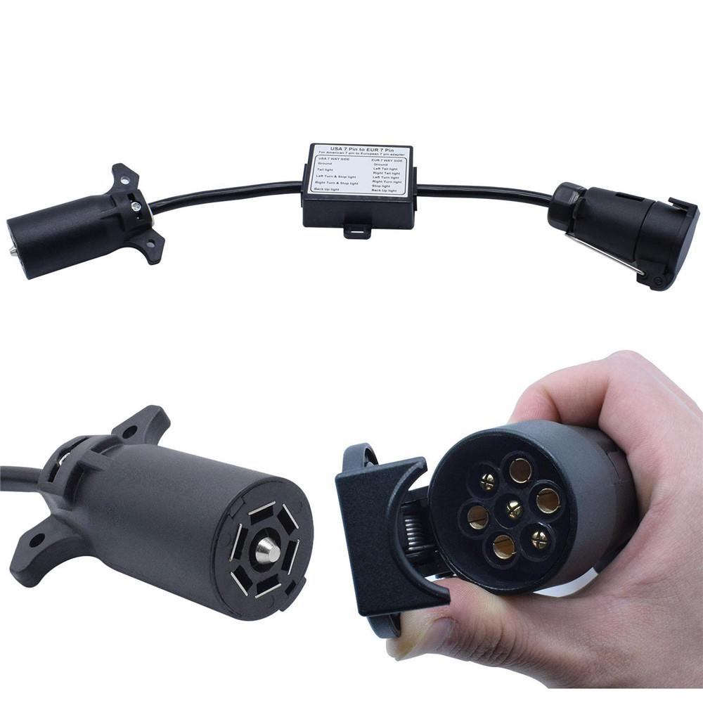New USA to EU Trailer Light Converter US 7Way Blade Socket to EU 7Pin Round Plug