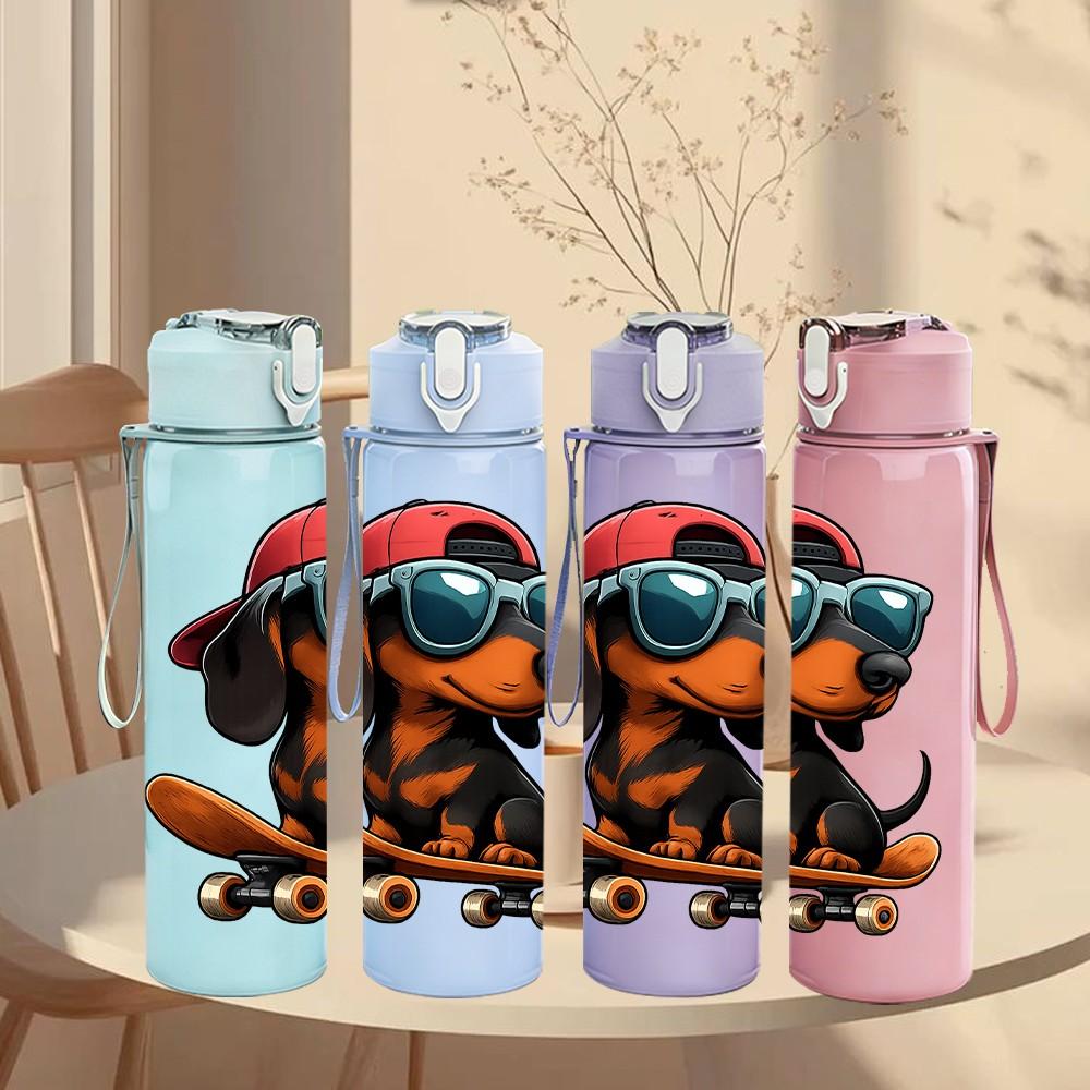 1PC Sunglasses Dachshund Dog 750ml Color Plastic Sports Water Bottle Leakproof Flip Straw Lid Suitable for Sports Office Home Use