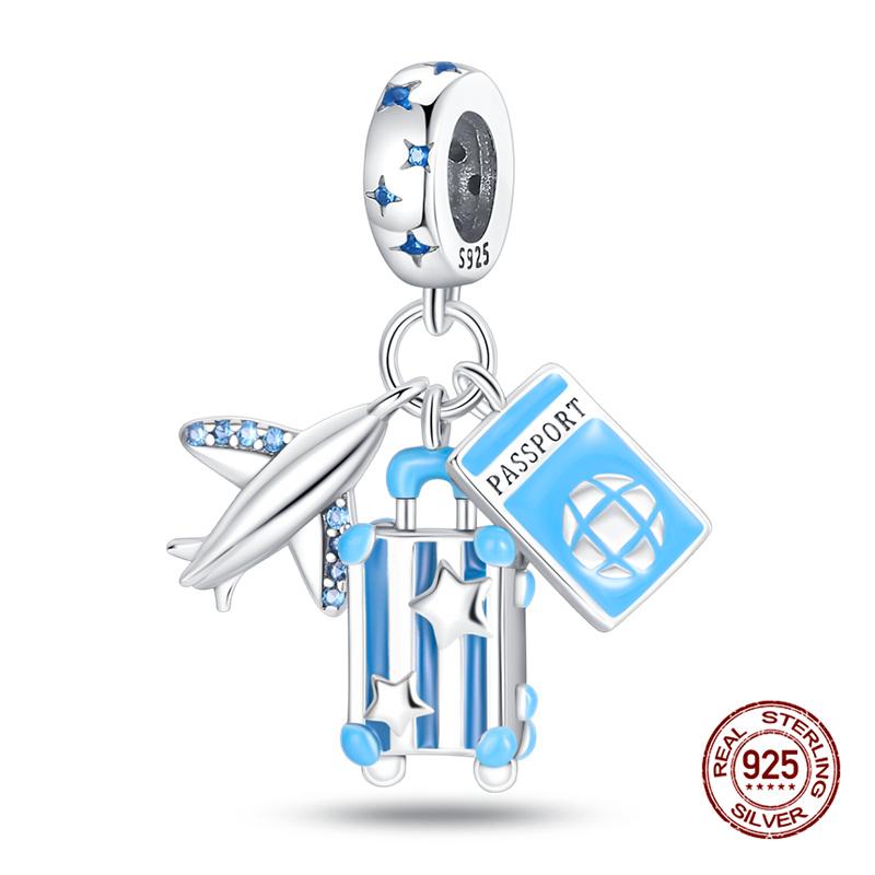 925 Silber Flugzeug Reise Gepäck Charms Perle Passend für 3mm Armband Damen DIY Schmuck Geschenke Original Charms