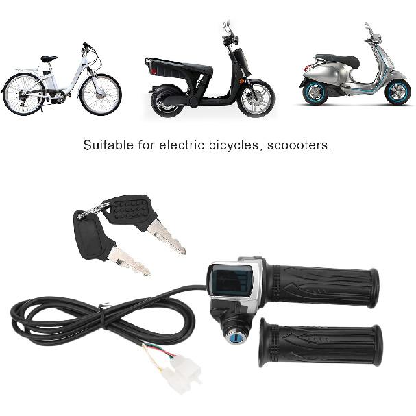 48V Half Twist Throttle, Electric Bike Throttle With LED Display Grip Lock Key Set For Ebike Motorcycle Scooter