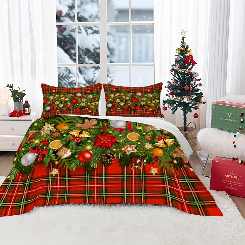 3pcs Christmas Bedding Set, Christmas Tree Decorative Print Duvet Cover and Pillowcases, Breathable Polyester, Machine Washable