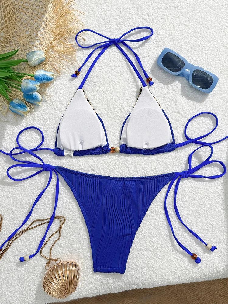 Sexy Swimwear Women Bikini Set Neck-mounted New Lace Up Two-piece Split Summer Swimsuit Holiday Beachwear Bikinis