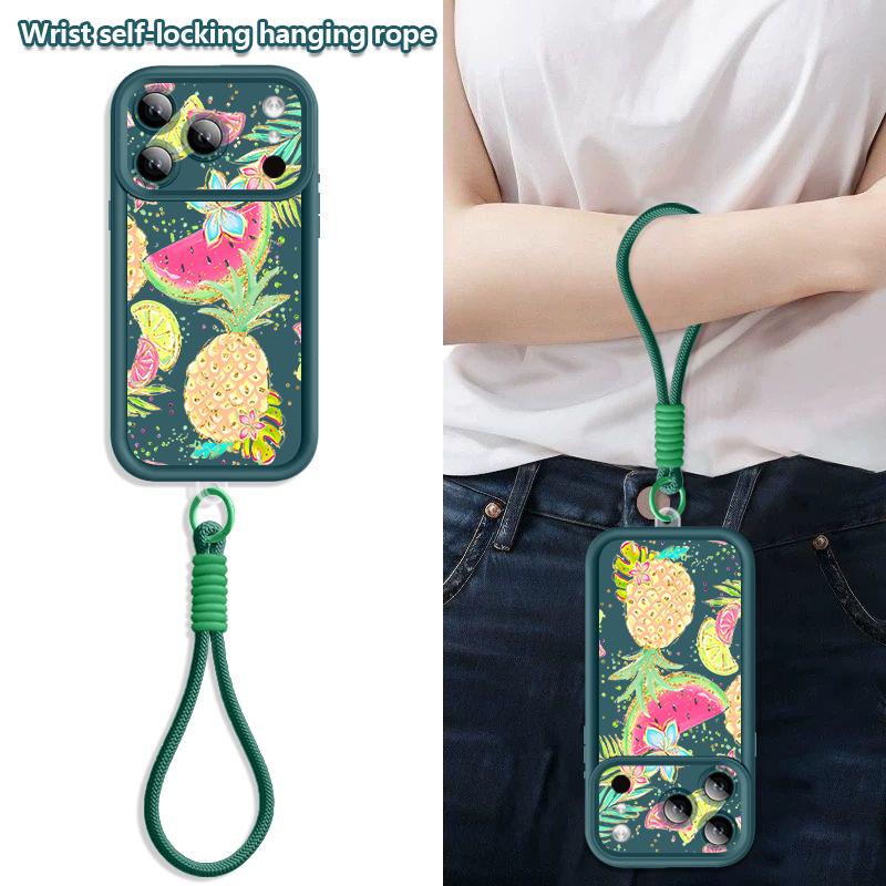 Flowers Fruits Print Lanyard Case For iPhone 18 Pro Max Shockproof Bumper Soft Silicone Cover For iPhone 17 16 15 14 13 Pro Max 17E
