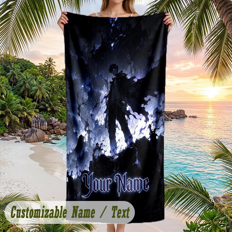 Solo Leveling Beach Towel, Personalized Custom Name Text, Quick Dry Large Absorbent Towel For Beach Pool