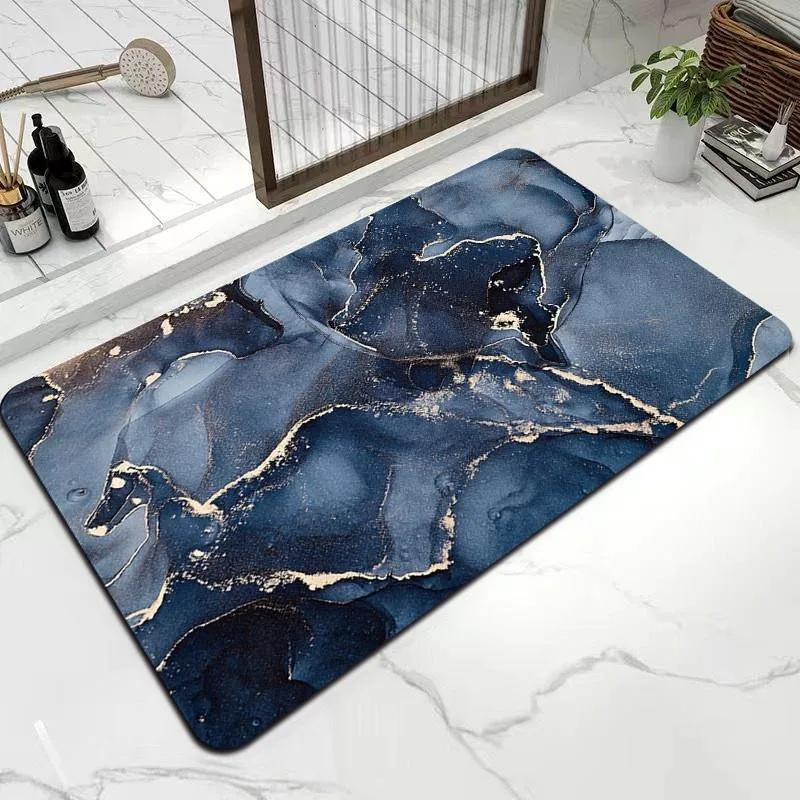 Modern Luxury Style Marble Texture Pattern Bathroom Floor Mat Home Room Toilet Door Mat Absorbent Pad Washable Foot Mat
