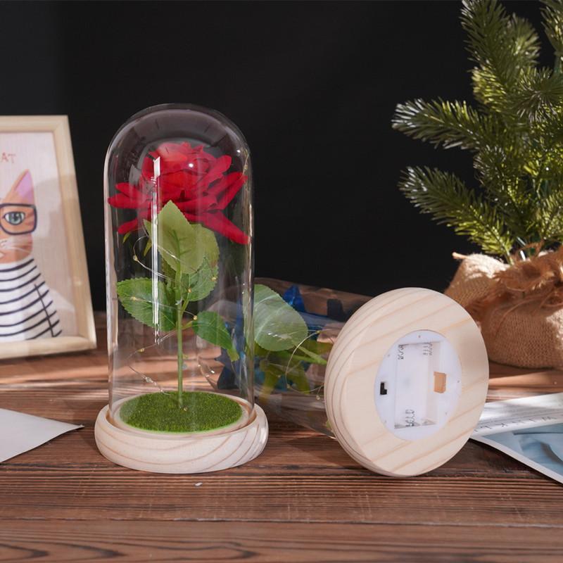 Glass cover simulation rose ornament, creative mother's Valentine's Day gift, immortal flower night light