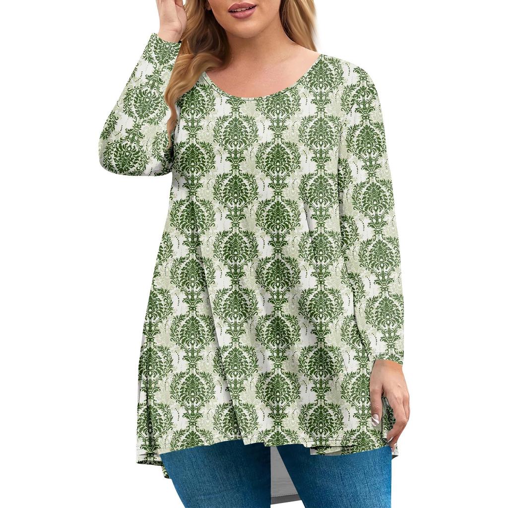 Women's Plus Size Top, Garden Collar Long Sleeved Shirt, Fashionable Floral Print Casual Top