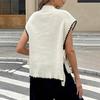 Women's Vest Half High Collar Color-blocked Bow Knitted Vest Loose Sleeveless Sweater Vest Top