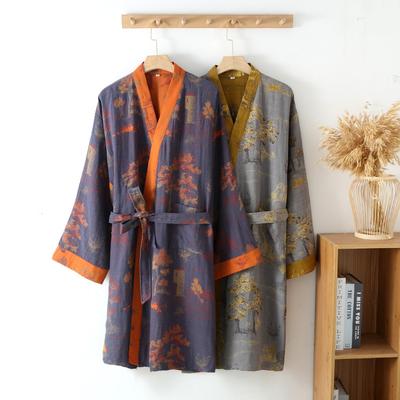 Damen-Bademantel im chinesischen Stil aus Baumwolle, langärmelig, Herbst-Kimono mit Taschen, Schnürung, übergroßer Morgenmantel für Damen