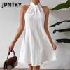 JPNTKY Moda Estiva Primaverile Colore Unico Stampa Senza Maniche Abiti Casual
