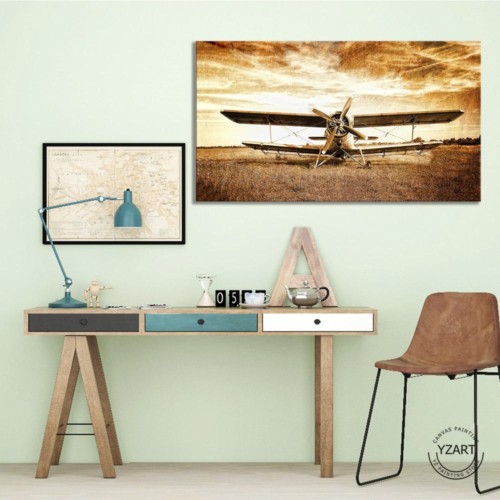 Cuadros Vintage Airplane Retro Style Old Biplane Poster Home Decor Canvas Print Wall Art Decor Oil Paintings Artwork Pictures