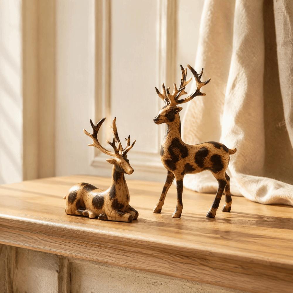 1 Pair Realistic Christmas Deer Figurine Vintage Animal Tabletop Figurine  Living Room