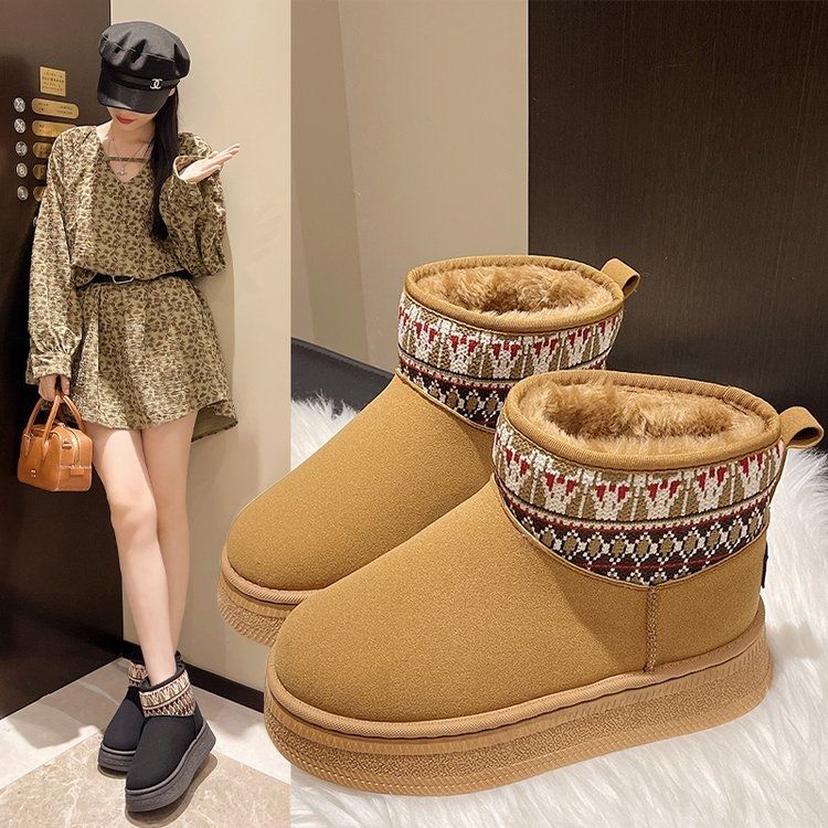 Ethnic Style Thick-soled Snow Boots Women's Winter Velvet Fur Integrated Cotton Shoes Non-slip Boots
