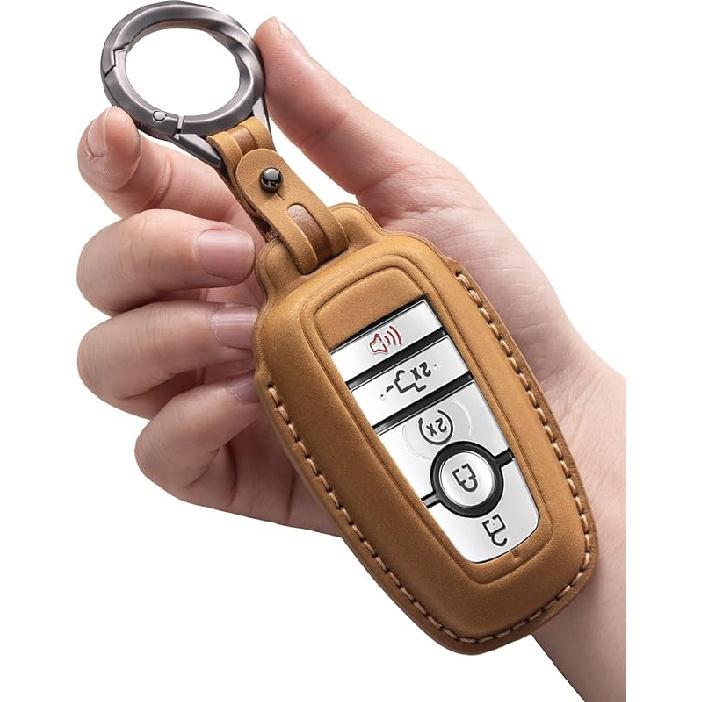 for Ford Key Fob Cover Leather Key Case Holder Keychain Compatible with Bronco F150 Explorer Mustang Escape Mach E F250 Truck King Ranch Expedition