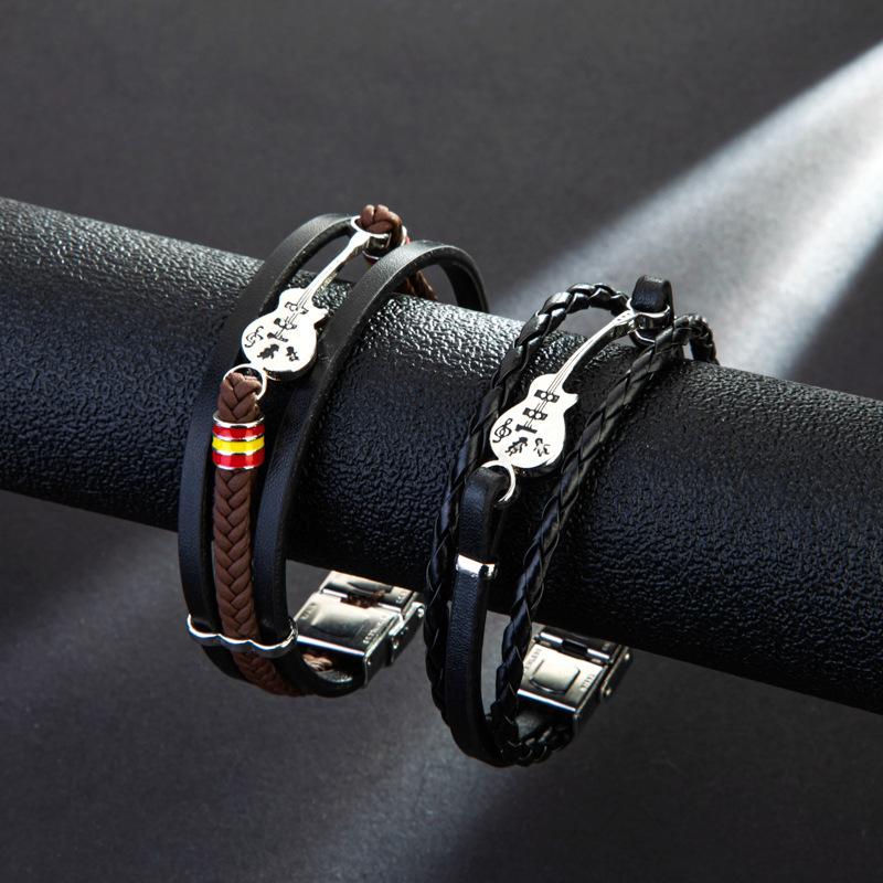 Europeiskt och Amerikanskt Punk Herr Läder Armband Herr Gitarr Armband