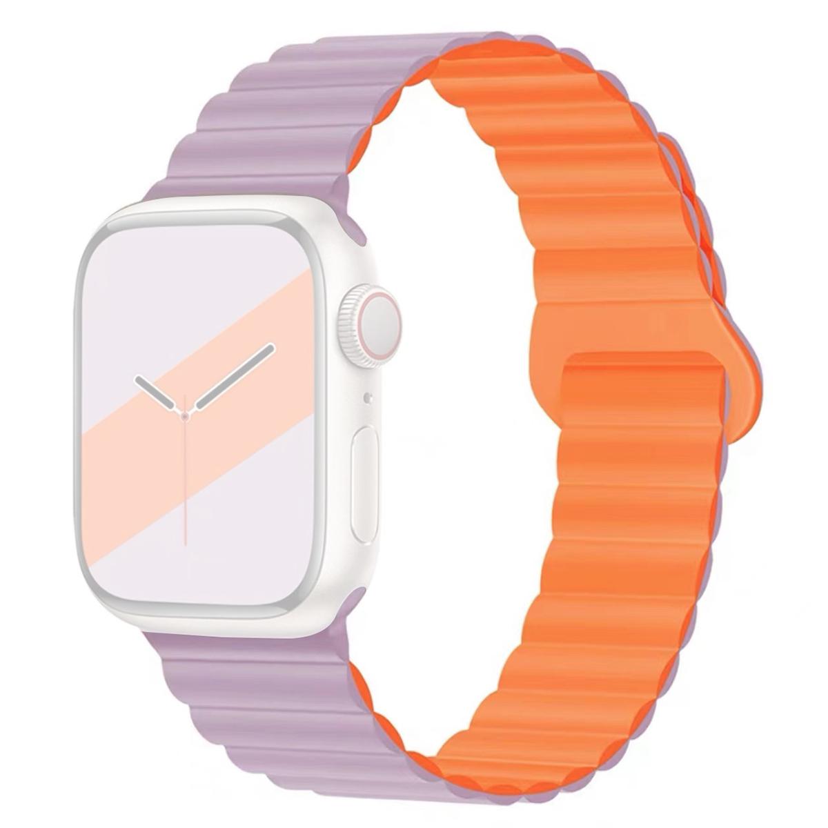 

Watch Strap for Apple Watch Series 10 42mm/9 8 7 41mm/SE (2023) SE (2022) SE 6 5 4 40mm/3 2 1 38mm Magnetic Silicone Watch Band Light Purple/Orange