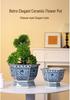Hexagonal Lotus Flower Bonsai Pot, Blue and White Jingdezhen Ceramic Planter for Orchids and Greenery