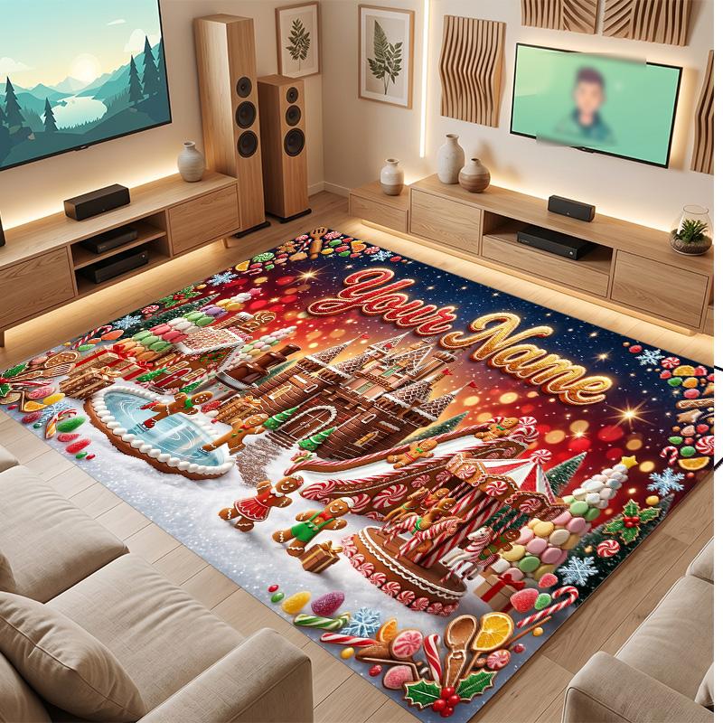 Christmas Theme Soft Crystal Velvet Rug Custom Name & Text Print Non Slip Floor Rug for Bedroom Living Room
