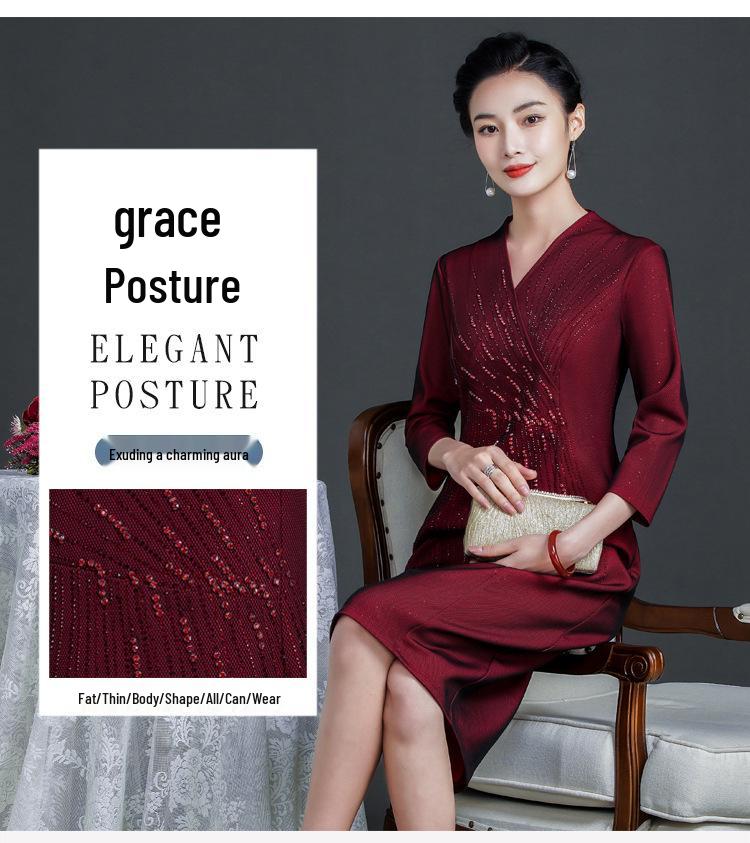 Elegancka Sukienka Wiosenna do Kolan 2022 dla Kobiet w Średnim Wieku - Rozmiar Plus Size Strój Weselny dla Matki Panny Młodej