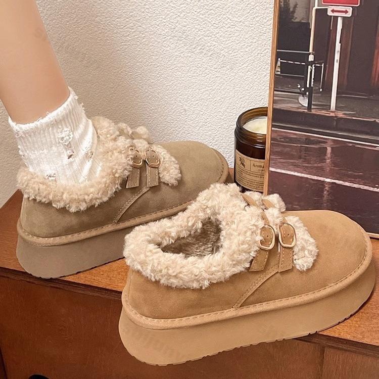 Fashion Winter Women's Keep Warm Platform Cotton Shoes Fashion Buckle Low Top Sneakers for Women Outdoor Casual Plus Velvet Snow Boots