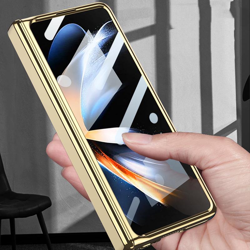 Plating Transparent Magnet Case For Samsung Galaxy Fold4 Z Fold 4 Cover Magnetic Hinge Front Film Phone Cover Hard Plastic Capa