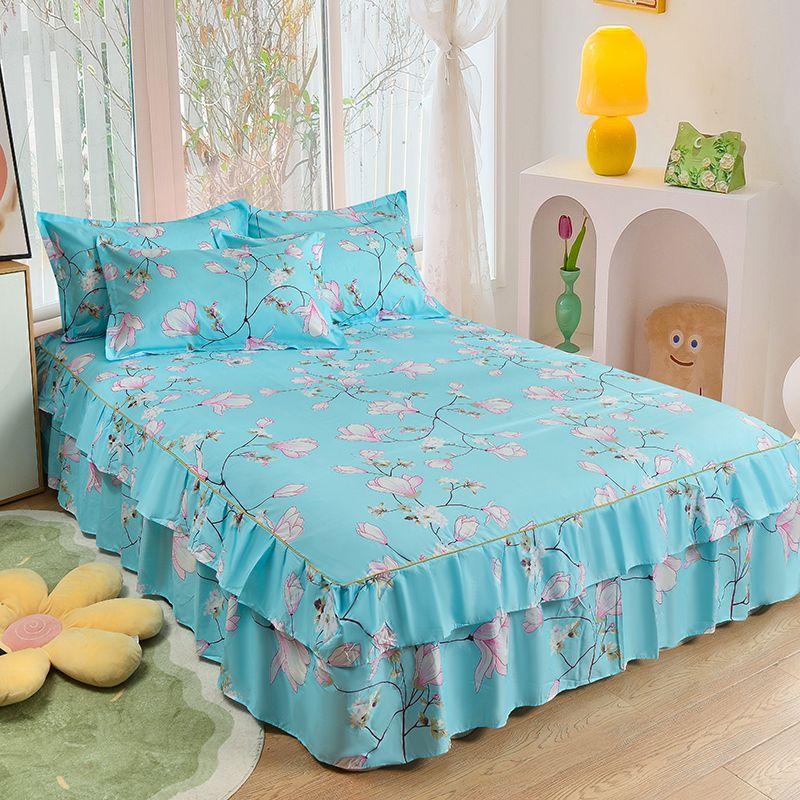 Bed Skirt Cotton Bedspread Set Embroidery Bed Dress Pillow Cases 3 Pieces/Set For King/Queen Double 1.5/1.8/2M Sheet Cover