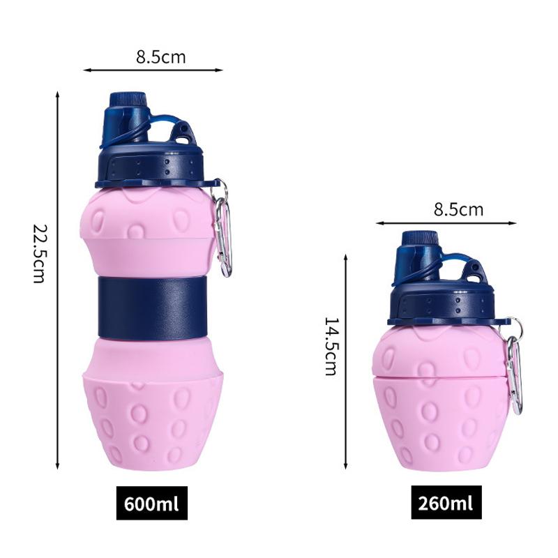 Portable Foldable Sports Water Bottle 600Ml Travel Sports Bottle Strawberry Shaped Water Bottle Kids Silicone Telescopic Cup 0.6L