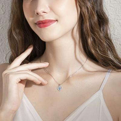 1 Set Hollow-Out Heart Necklace Bracelet Blue Rhinestone Necklace Love Heart Bracelet Women Jewelry Anniversary Valentine's Day Gift for Her